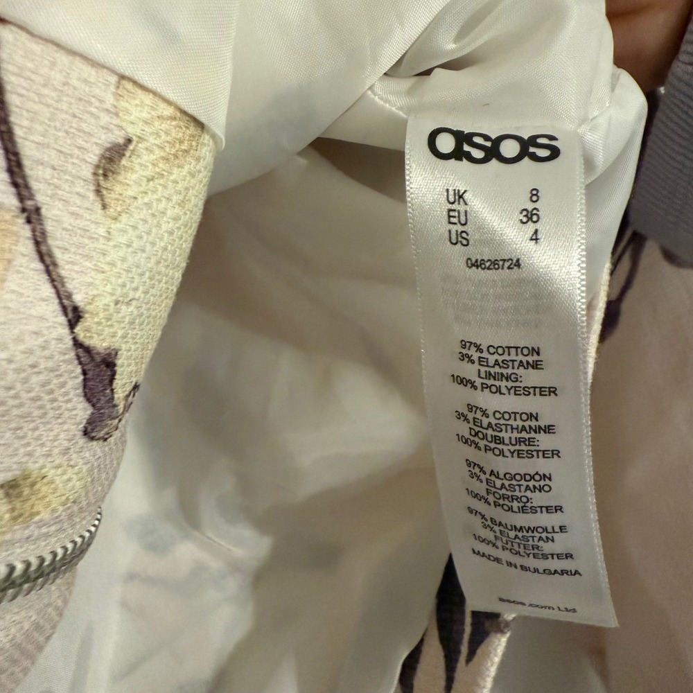 ASOS Floral Cropped Jacket Women's Size US 4 Full Zip Pink Beige Spring - Picture 3 of 5